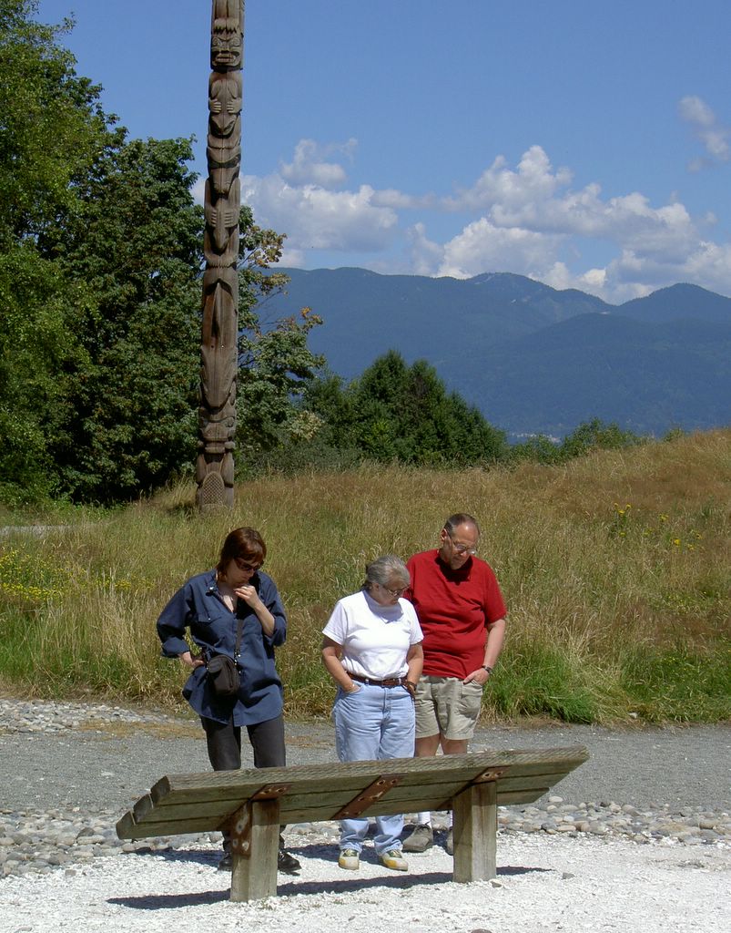Steph, Corry and Ned reading about the totems
